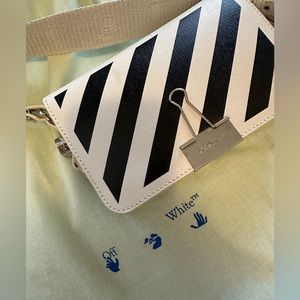OFF-WHITE diagonal mini flap bag white black